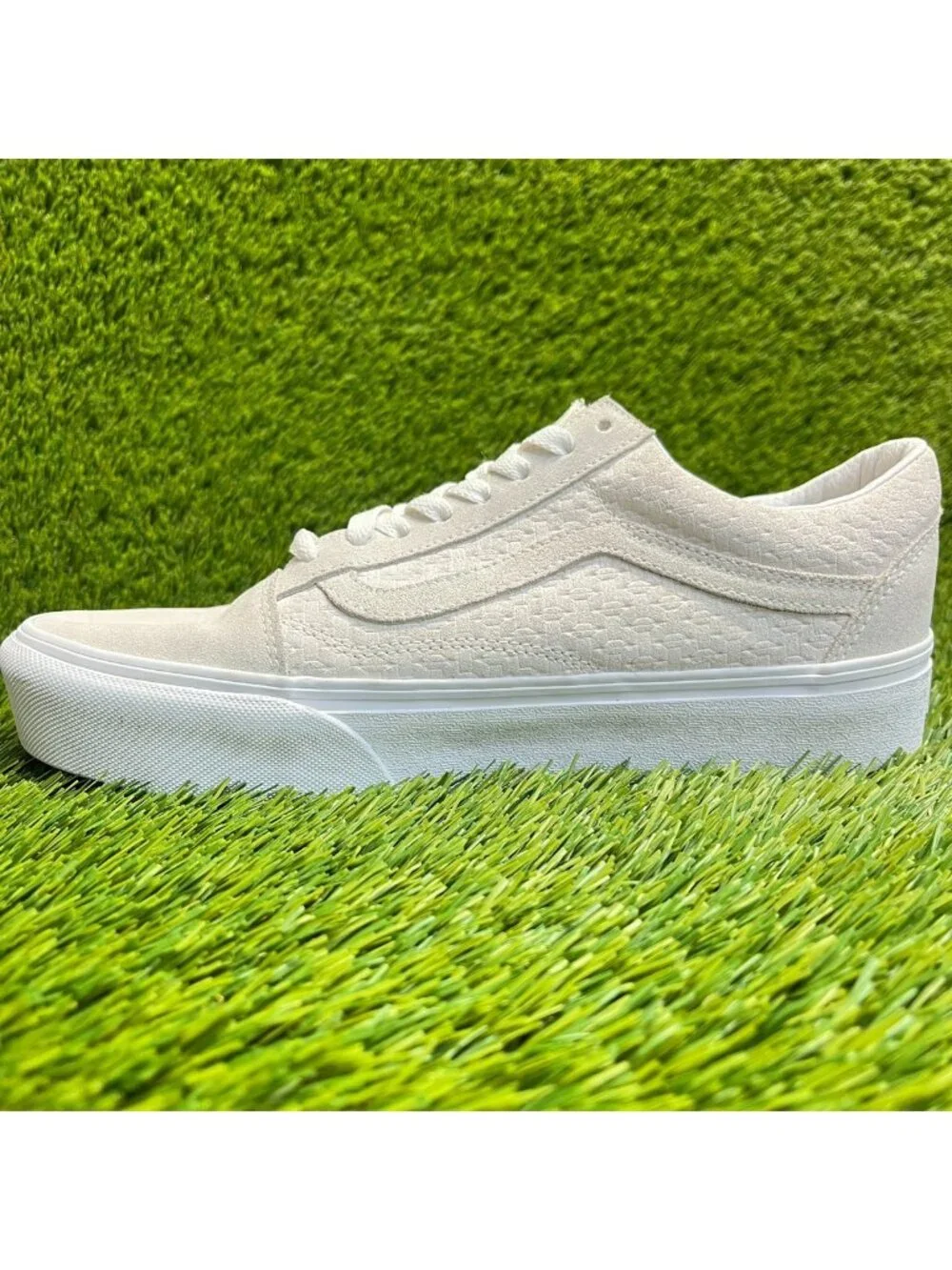 Vans Old Skool Platform Mens Size 8.5 Beige White Athletic Skate Shoes Sneakers